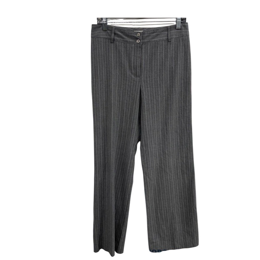 Chicos Grey Pinstripe Straight Leg Dress Pants Size 1 Regular Grey White Stripe